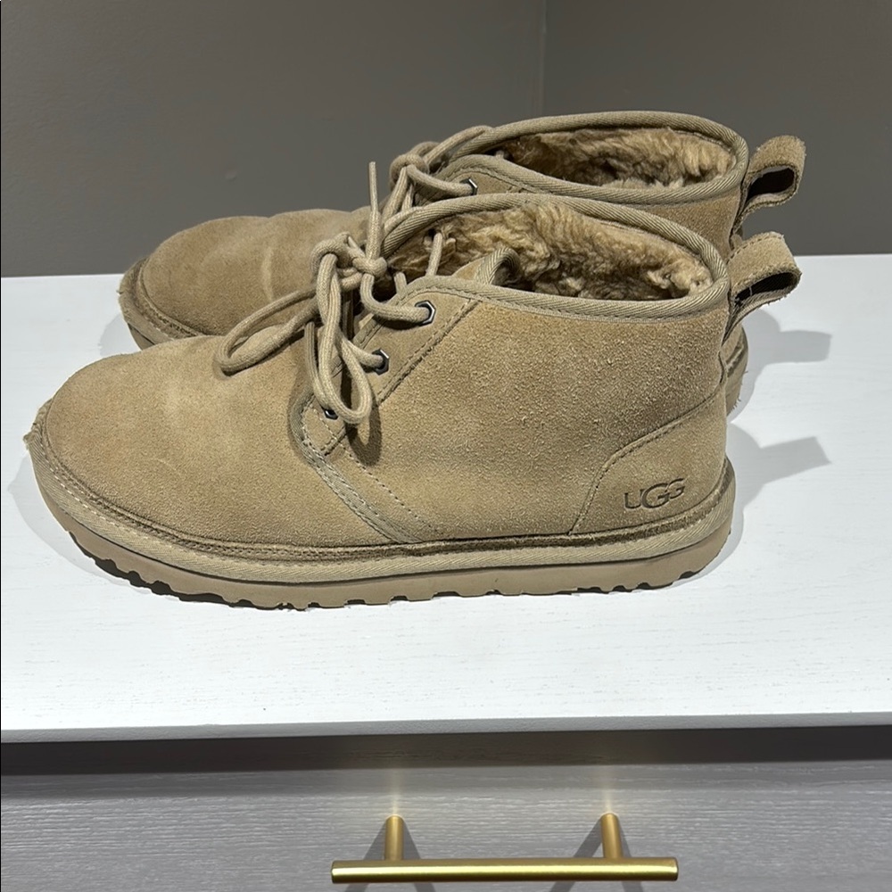 UGG Beige Suede Lace-Up Boots